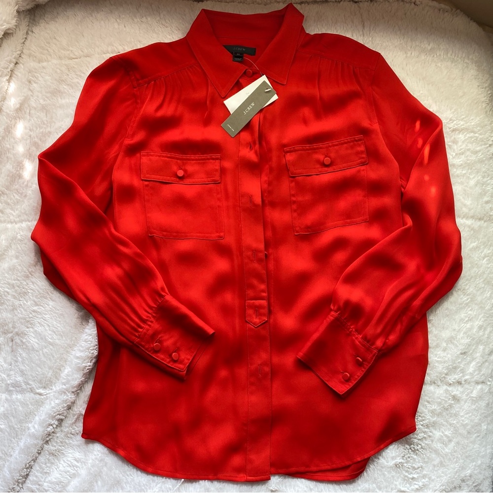 JCrew Red Silk Top